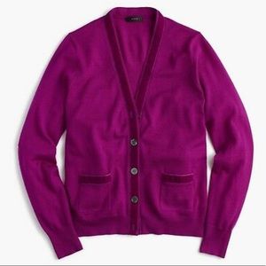 J.Crew purple Harlow cardigan with velvet trim